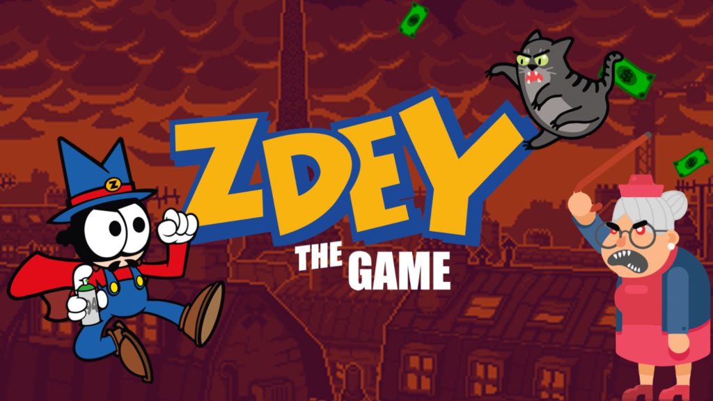 couverture du jeu zdey the game avec logo et personnages en vectoriel