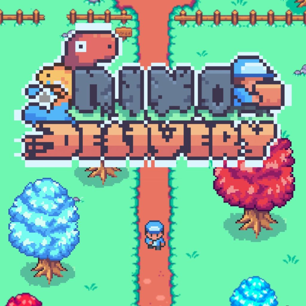 bannière du jeu Dino delivery par Tataki Studio. Logo et images du jeu en pixel art