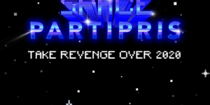 Cover of the game Space Invader, developed for Parti Pris marketing agency. Spaceship and starlight in pixel art